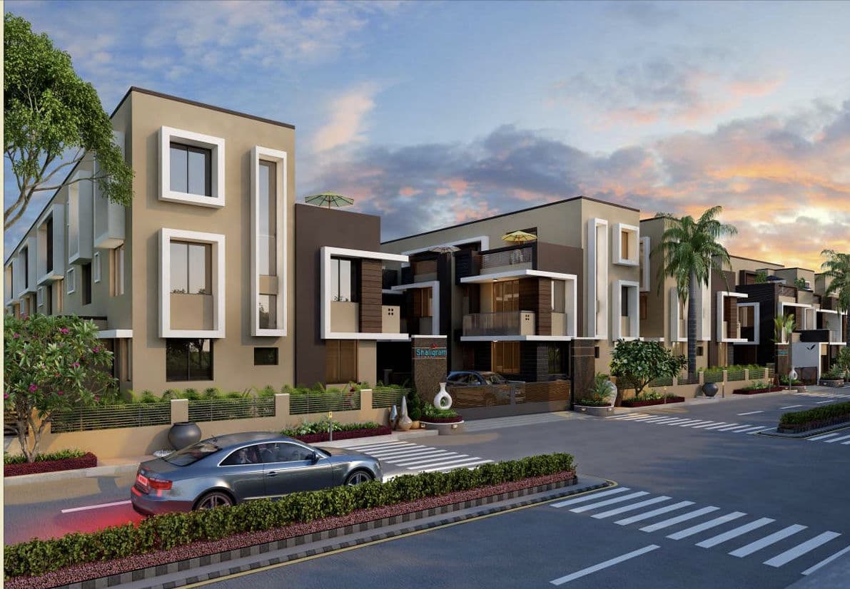 Shaligram Homes street view at dusk